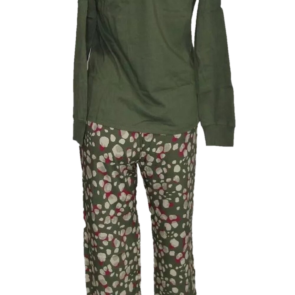 New Touche Womens Pj Pant Set Green Long Sleeve Cotton Jersey Staight Leg Size S